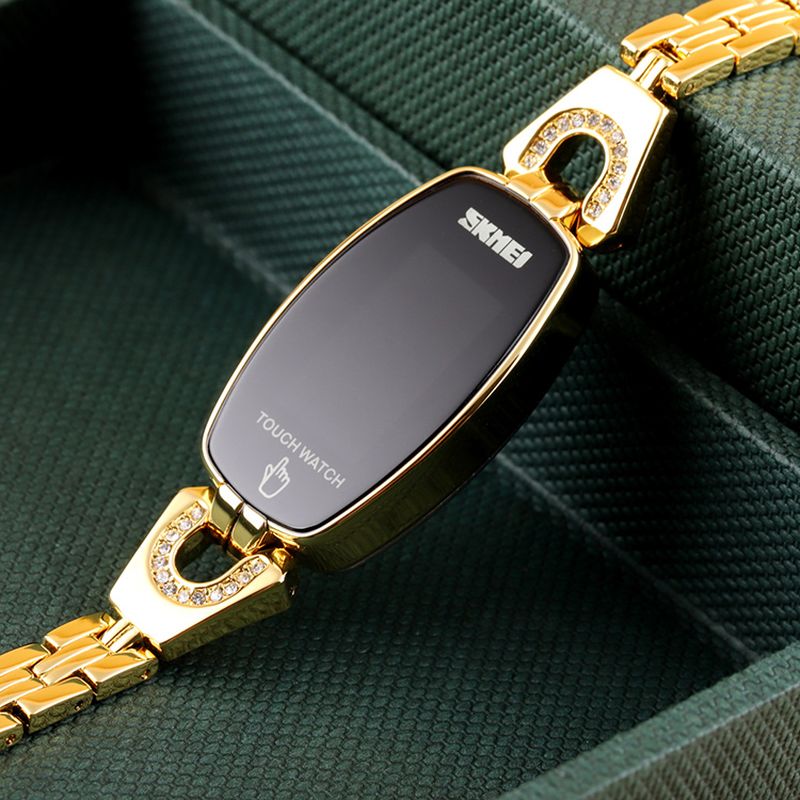 Diamant Rechthoek Wijzerplaat Dames Armband Horloge Volledig Stalen Touchscreen Digitaal Horloge