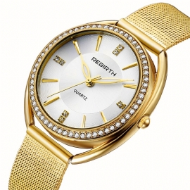Diamond Dial Case Dames Polshorloge Volledig Staal Elegant Design Quartz Horloge