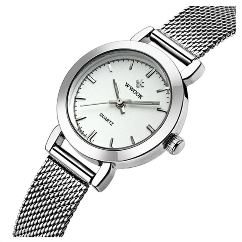 Eenvoudig Ontwerp Elegant Dames Polshorloge Mesh Stalen Klok Quartz Horloges