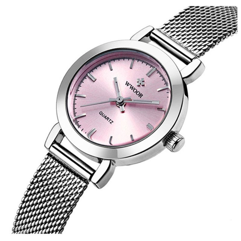 Eenvoudig Ontwerp Elegant Dames Polshorloge Mesh Stalen Klok Quartz Horloges