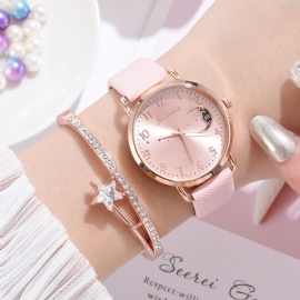 Elegante Luxe 2 Stuks Horloge Set Vrouwen Armband Quartz Horloge Maan Sterrenhemel Wijzerplaat Lederen Band Dames Gift
