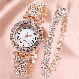 Horloge Set Luxe Elegante Stijl Dames Quartz Horloge Met Diamanten Bezaaide Armband Voor Moeders Vriendin Dames