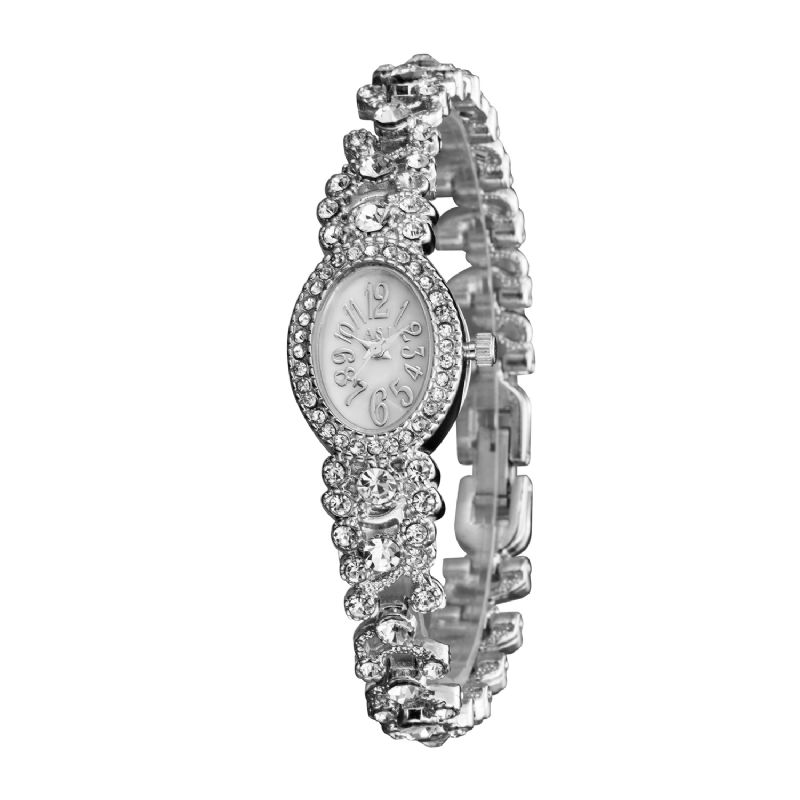 Luxe Delicaat Met Diamanten Ovale Wijzerplaat Vrouwen Waterdicht Roestvrij Stalen Band Quartz Horloge