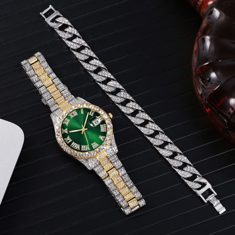 Mode 2 Stuks / Set Diamanten Zakelijk Horloge Versierde Wijzer Quartz Horloge Armband