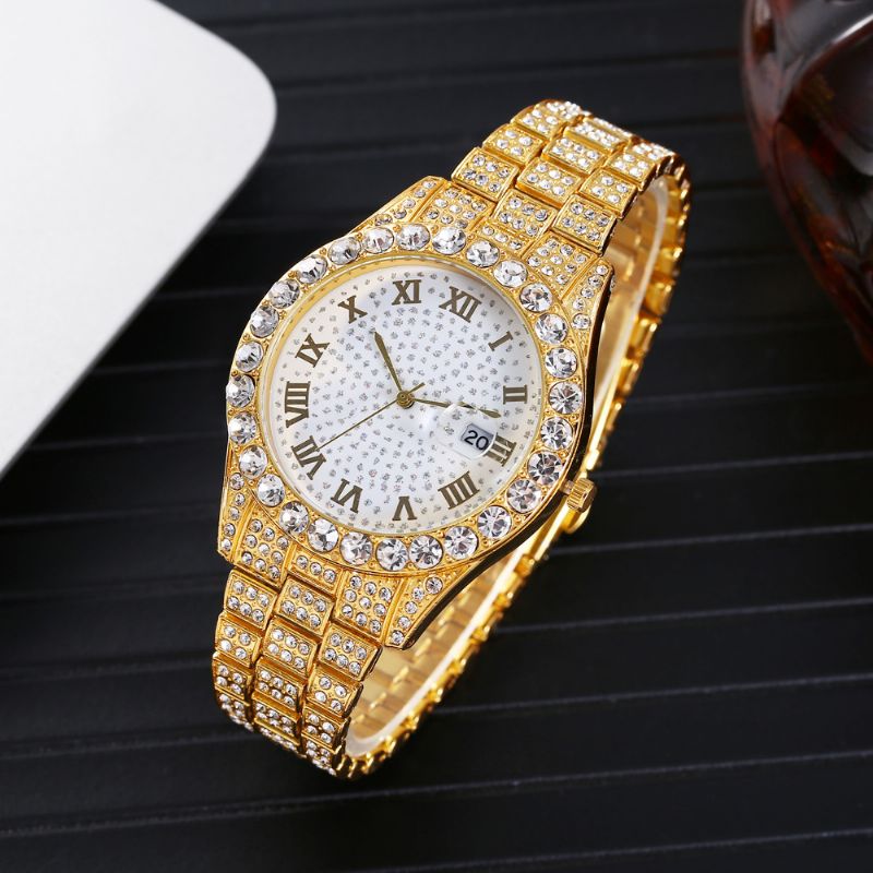 Mode 2 Stuks / Set Diamanten Zakelijk Horloge Versierde Wijzer Quartz Horloge Armband