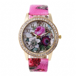 Mode Bohemen Stijl Vrouwen Horloge Lederen Band Retro Roze Patroon Quartz Horloge