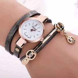 Mode Casual Dames Diamand Pu Lederen Band Dames Armband Horloge Quartz Horloge