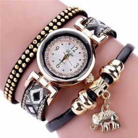 Mode Casual Klinknagel Diamanten Olifant Hanger Vrouwen Quartz Horloge