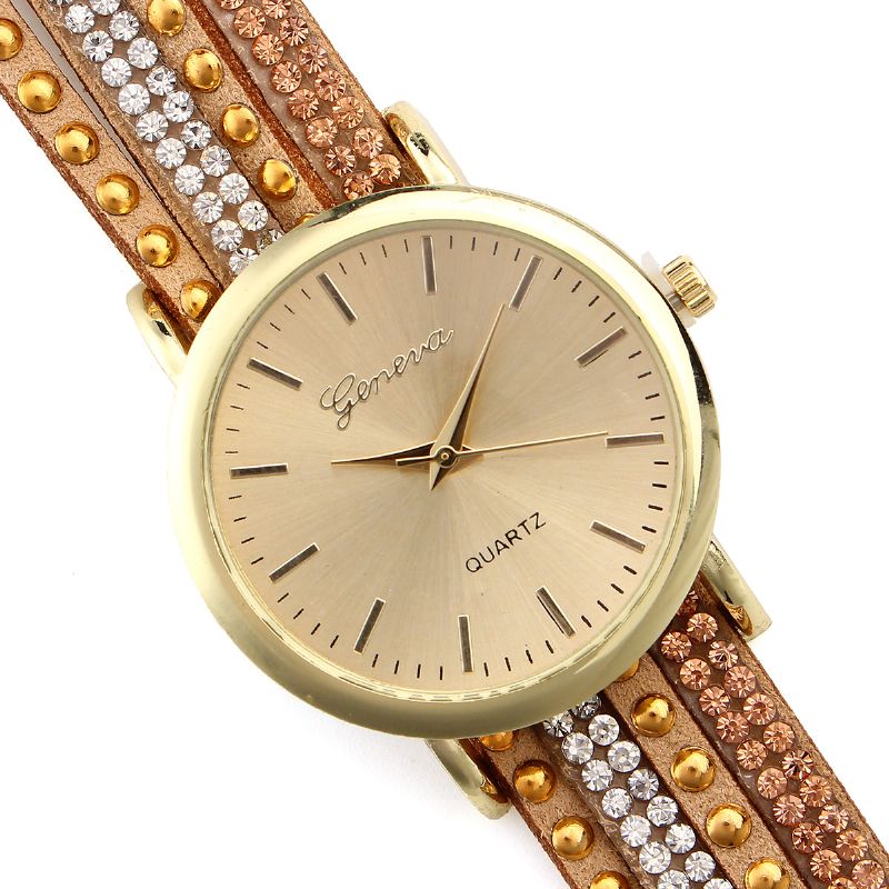 Mode Cirkel Armband Diamant Vrouwen Horloge Quartz Horloge