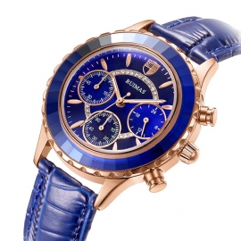 Mode Dames Horloge Waterdicht Chronograaf Lederen Band Licht Luxe Quartz Horloge