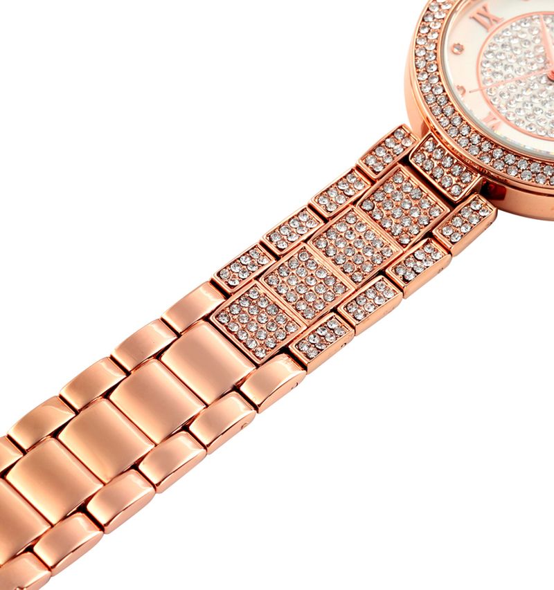 Mode Elegant Horloge Strass Decoratie Zink Horlogebandje Datumweergave 3atm Waterdicht Vrouwelijk Quartz Horloge