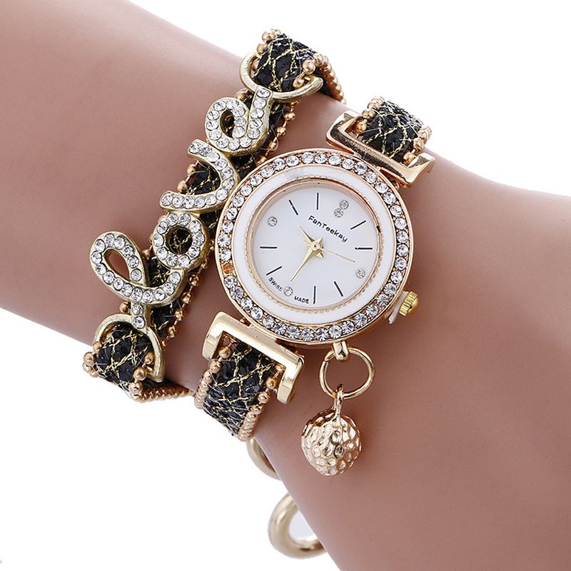 Mode Luxe Vrouwen Horloge Liefde Woord Lederen Band Dames Armband Quartz Horloge