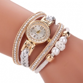 Mode Style Dames Parel Gevlochten Dames Polshorloge Laides Jurk Quartz Horloge Armband