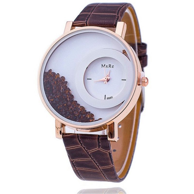Mode Toevallige Vrouwen Horloge Kristallen Wijzerplaat Lederen Band Vrouwelijk Quartz Horloge
