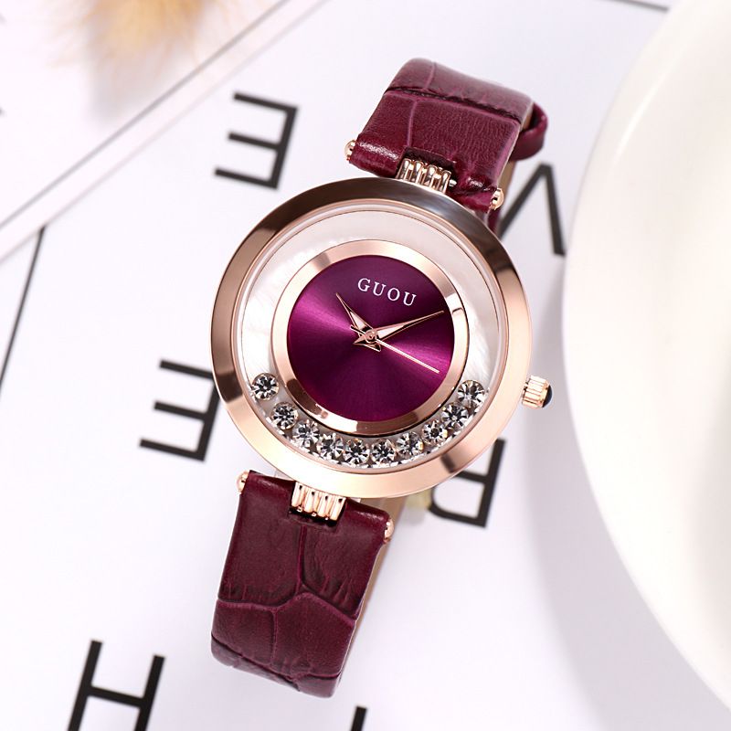 Mode Vrouwen Horloge Licht Luxe Volledig Staal Glitter Diamant Lederen Band Vrouwelijk Quartz Horloge
