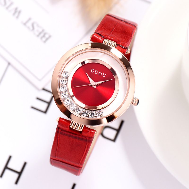 Mode Vrouwen Horloge Licht Luxe Volledig Staal Glitter Diamant Lederen Band Vrouwelijk Quartz Horloge