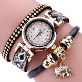 Modieuze Gouden Olifant Dames Armband Horloge Lederen Band Quartz Horloges