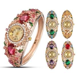Retro-stijl Dames Armband Horloge Bloem Diamant Quartz Horloge