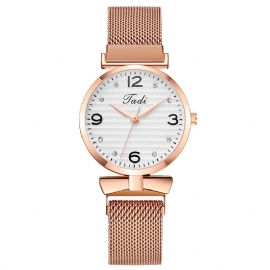 Trendy Eenvoudig Elegant Ontwerp Wilde Dameshorloges Mesh Band Rose Gouden Kast Quartz Horloge