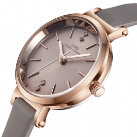 Ultra Dunne Dames Polshorloge Kristal Elegant Design Lederen Band Quartz Horloge