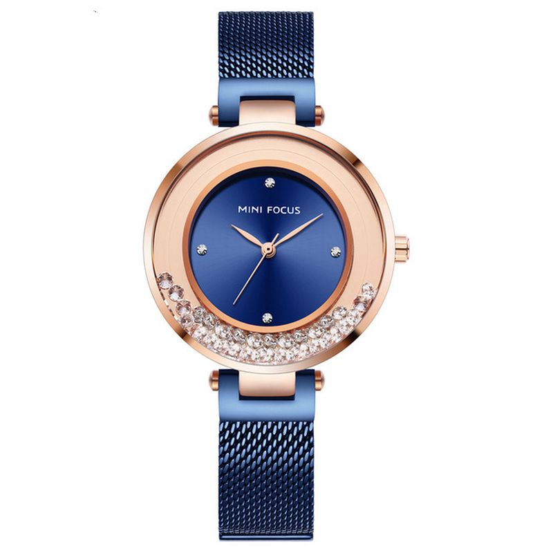 Ultra Dunne Mesh Band Kristal Elegante Dames Horloge Quartz Horloge