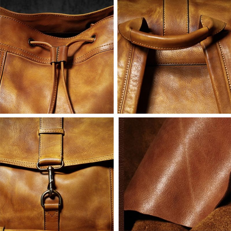 Heren Vintage Multifunctionele Wrijf Kleur Faux Fur Grote Capaciteit Multi-pockets Casual Rugzakken Handtas