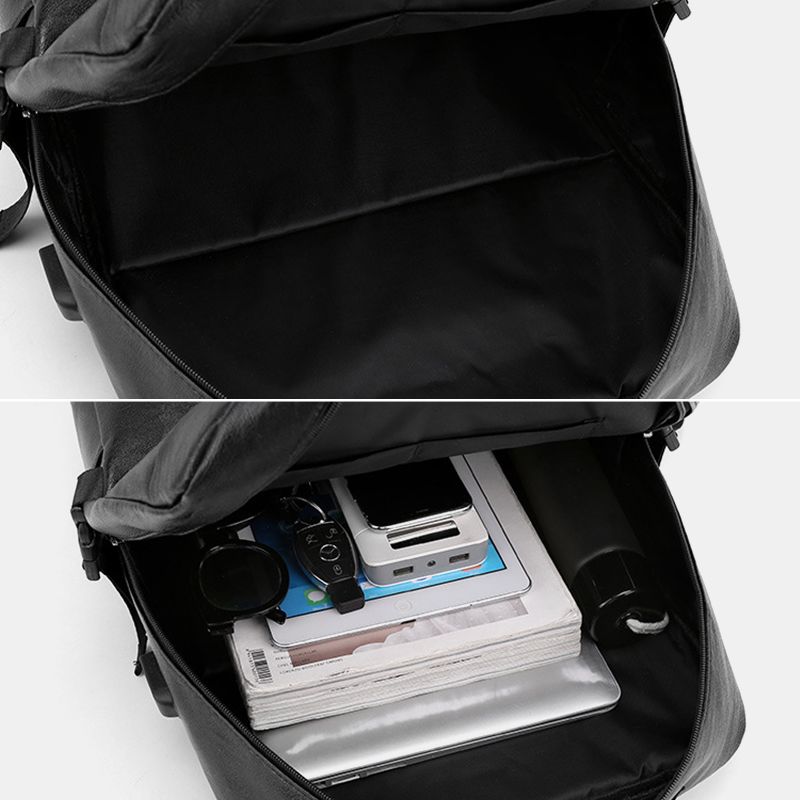 Mannen Usb-opladen Multi-pocket Pu-leren Rugzak Mode Casual Grote Capaciteit 15.6-inch Laptoptas